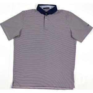 Greyson Mens Large Polo Golf Shirt Performance Pink Navy Striped Athleisure
